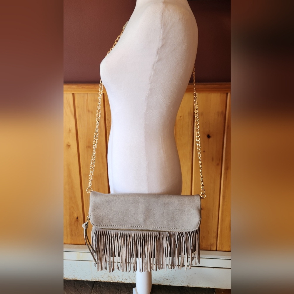 Moda Luxe Gray Fringe Crossbody Clutch Envelope Bag